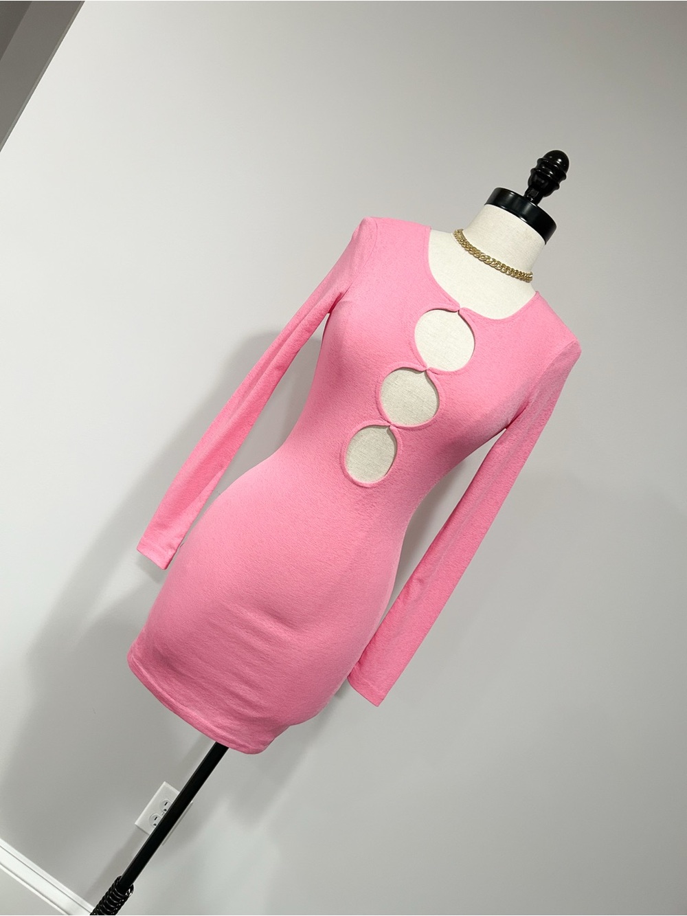 superdown Pink Long-Sleeve Cutout Bodycon Dress with Cream Insets